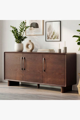 Háromajtós dió színű tölgy furnéros design komód 160 cm